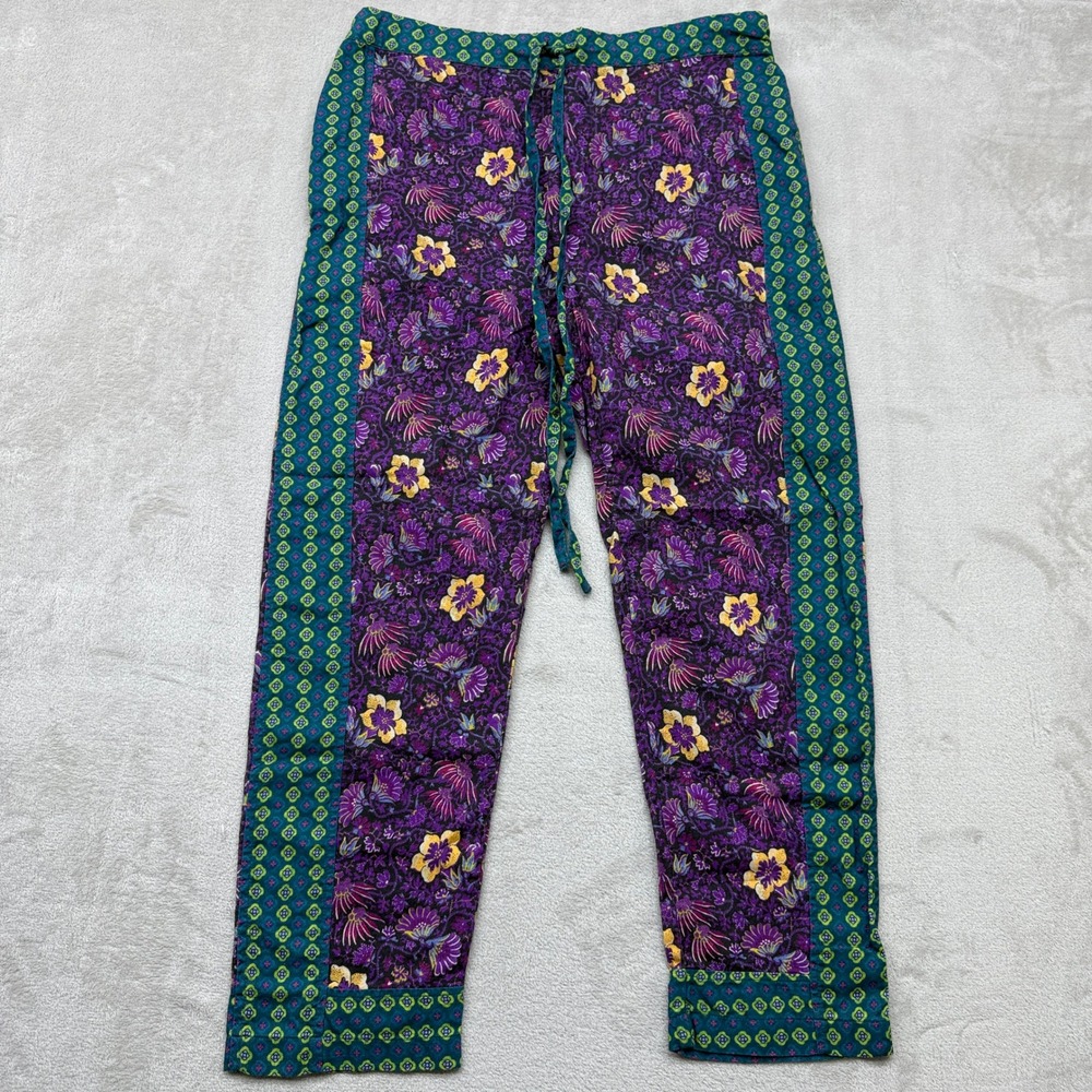 Sundance Pants Womens Small Colorful Purple Floral Cotton Boho Drawstring Lounge